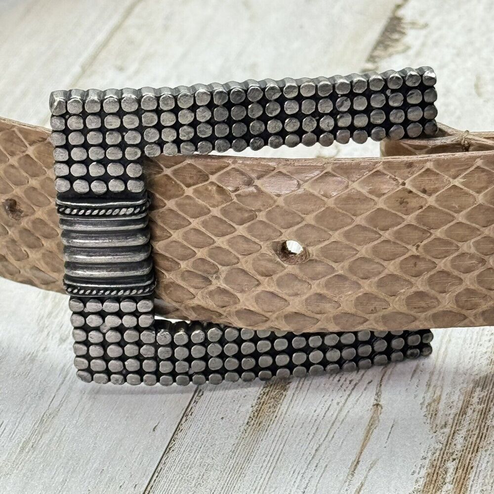 Vintage Carlisle Snakeskin Leather Belt with Silver Semi Studded Buckle Small